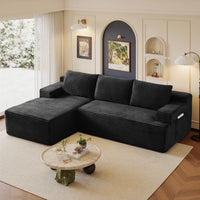 Black corduroy L-shaped sectional sofa with chaise