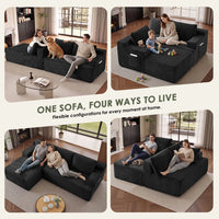 Black Corduroy Sectional Sofa with Chaise | L-Shaped Living Room Couch with USB Port