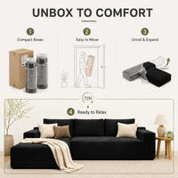 Black Corduroy Sectional Sofa with Chaise | L-Shaped Living Room Couch with USB Port