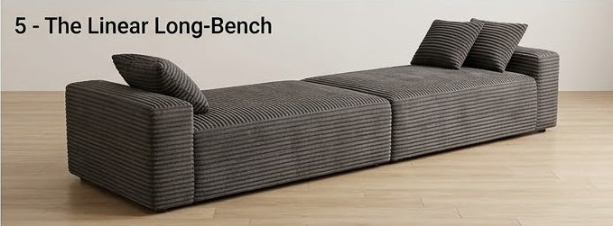 Dark grey modular corduroy sofa in corner configuration