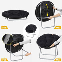 Faux Fur Saucer Chair – Folding Moon Chair, Soft Fuzzy Round Lounge Chair for Bedroom, Dorm Room & Apartment, Black