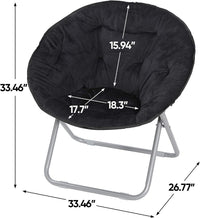 Faux Fur Saucer Chair – Folding Moon Chair, Soft Fuzzy Round Lounge Chair for Bedroom, Dorm Room & Apartment, Black