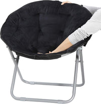 Faux Fur Saucer Chair – Folding Moon Chair, Soft Fuzzy Round Lounge Chair for Bedroom, Dorm Room & Apartment, Black