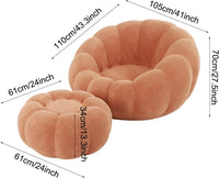 Oversized Pumpkin Accent Chair with Ottoman – 42" Memory Foam Floor Sofa, No Assembly, Orange Cozy Reading Lounge Chair for Living Room, Bedroom & Dorm