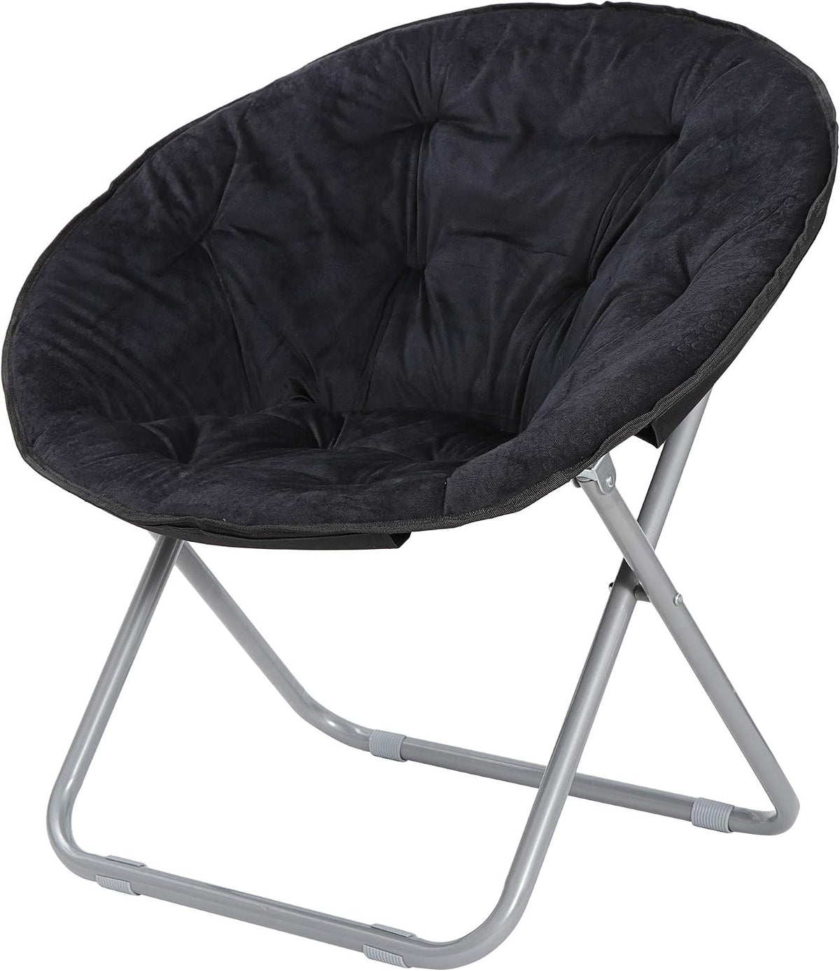 Black faux fur saucer chair, folding moon chair