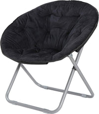 Black faux fur saucer chair, folding moon chair