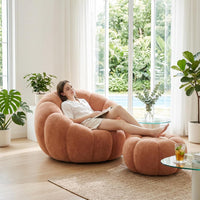 Oversized Pumpkin Accent Chair with Ottoman – 42" Memory Foam Floor Sofa, No Assembly, Orange Cozy Reading Lounge Chair for Living Room, Bedroom & Dorm