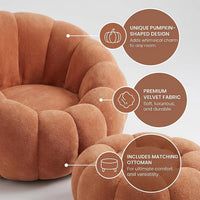 Oversized Pumpkin Accent Chair with Ottoman – 42" Memory Foam Floor Sofa, No Assembly, Orange Cozy Reading Lounge Chair for Living Room, Bedroom & Dorm