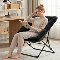 Saucer Chair for Adults – Foldable Comfy Chair for Bedroom, Round Moon Lounge Chair with Padded Seat for Dorm, Living Room & Reading Nook