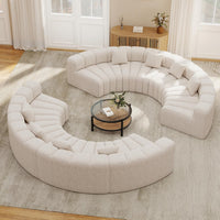 Oversized curved cloud couch in light green velvet, 6 seater sofa