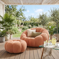 Oversized Pumpkin Accent Chair with Ottoman – 42" Memory Foam Floor Sofa, No Assembly, Orange Cozy Reading Lounge Chair for Living Room, Bedroom & Dorm