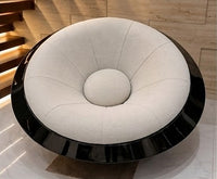 UFO Chair – Luxury Boucle Lounge Chair with Glossy Black Shell, Futuristic Round Statement Accent Chair for Living Room, Lobby & Lounge