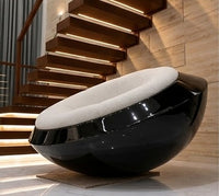 UFO Chair – Luxury Boucle Lounge Chair with Glossy Black Shell, Futuristic Round Statement Accent Chair for Living Room, Lobby & Lounge
