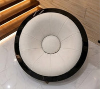 UFO Chair – Luxury Boucle Lounge Chair with Glossy Black Shell, Futuristic Round Statement Accent Chair for Living Room, Lobby & Lounge
