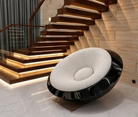 UFO Chair – Luxury Boucle Lounge Chair with Glossy Black Shell, Futuristic Round Statement Accent Chair for Living Room, Lobby & Lounge