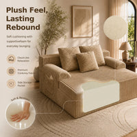 Oversized Corduroy Chaise Lounge | Double Wide Daybed Sofa with Side Pockets, Beige