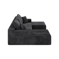 Double Chaise Sectional Sofa | U-Shaped Corduroy Couch with Ottomans, Dark Charcoal