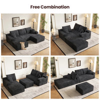 Double Chaise Sectional Sofa | U-Shaped Corduroy Couch with Ottomans, Dark Charcoal