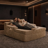 Oversized Corduroy Chaise Lounge | Double Wide Daybed Sofa with Side Pockets, Beige