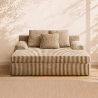 Oversized Corduroy Chaise Lounge | Double Wide Daybed Sofa with Side Pockets, Beige